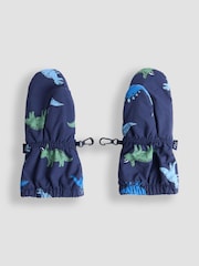 JoJo Maman Bébé Navy Dino Waterproof Fleece Lined Mittens - Image 2 of 3