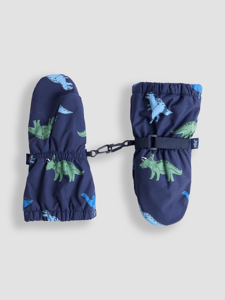 JoJo Maman Bébé Navy Dino Waterproof Fleece Lined Mittens - Image 3 of 3 JoJo Maman Bébé Navy Dino Waterproof Fleece Lined Mittens - Image 3 of 3