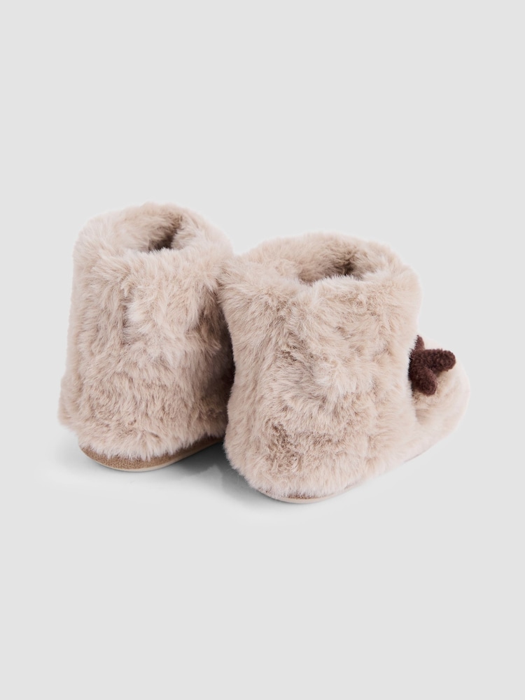 JoJo Maman Bébé Brown Reindeer Reindeer Slipper Boots - Image 2 of 4 JoJo Maman Bébé Brown Reindeer Reindeer Slipper Boots - Image 2 of 4