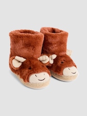 JoJo Maman Bébé Rust Highland Cow Plush Slipper Boots - Image 1 of 4