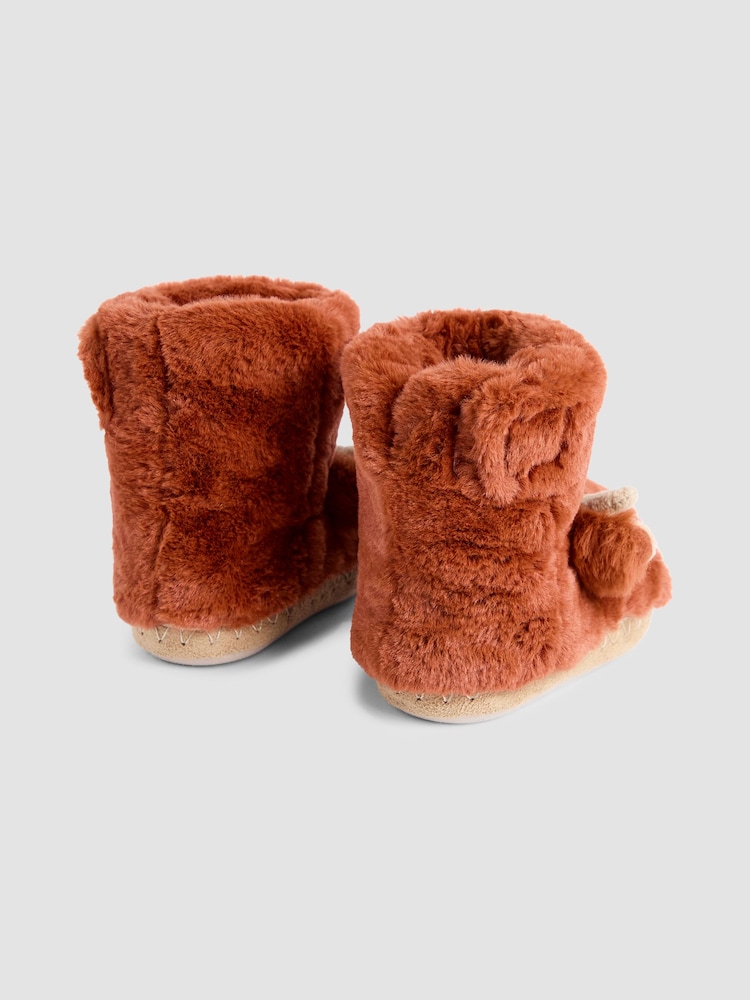 JoJo Maman Bébé Rust Highland Cow Plush Slipper Boots - Image 2 of 4