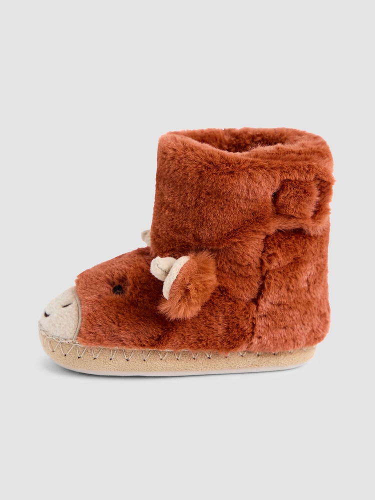 JoJo Maman Bébé Rust Highland Cow Plush Slipper Boots - Image 4 of 4