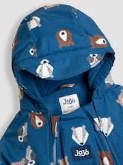 JoJo Maman Bébé Blue Woodland Fleece-lined Waterproof Puddle Suit - Image 3 of 4