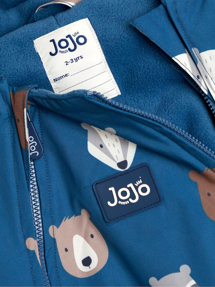 JoJo Maman Bébé Blue Woodland Fleece-lined Waterproof Puddle Suit - Image 4 of 4