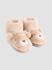 JoJo Maman Bébé Brown Bear Plush Slipper Boots - Image 1 of 3