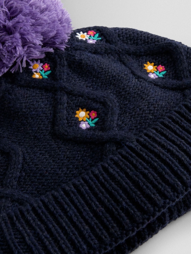 JoJo Maman Bébé Navy Floral Fair Isle Hat - Image 3 of 3