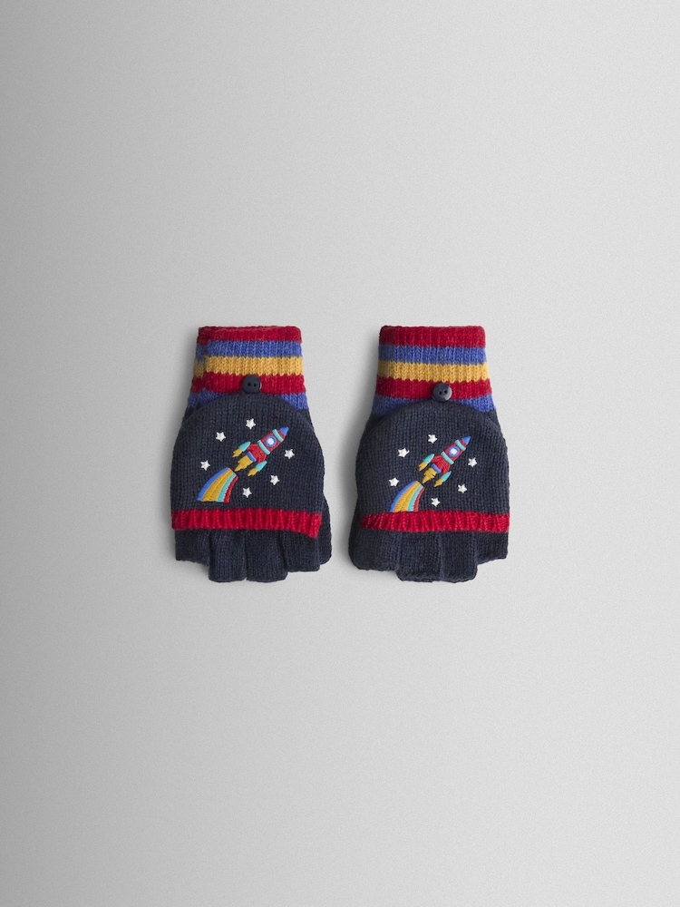 JoJo Maman Bébé Navy Rocket Fleece Lined Mittens - Image 1 of 5