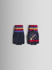 JoJo Maman Bébé Navy Rocket Fleece Lined Mittens - Image 2 of 5