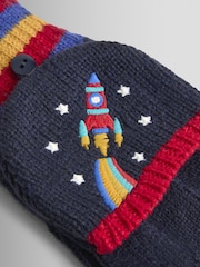 JoJo Maman Bébé Navy Rocket Fleece Lined Mittens - Image 3 of 5