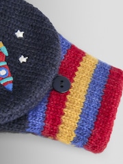 JoJo Maman Bébé Navy Rocket Fleece Lined Mittens - Image 4 of 5
