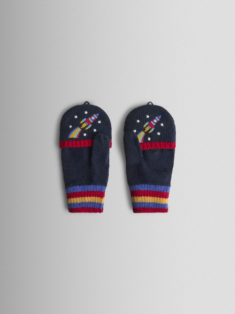 JoJo Maman Bébé Navy Rocket Fleece Lined Mittens - Image 5 of 5