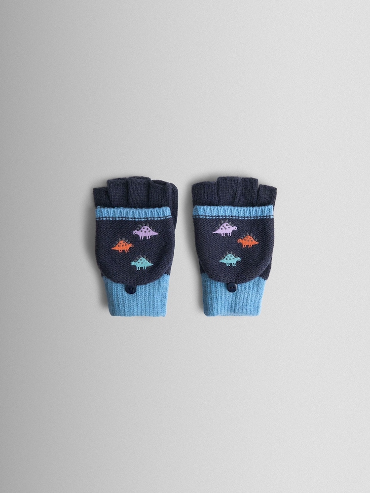 JoJo Maman Bébé Stone Dino Fleece Lined Mittens - Image 1 of 4