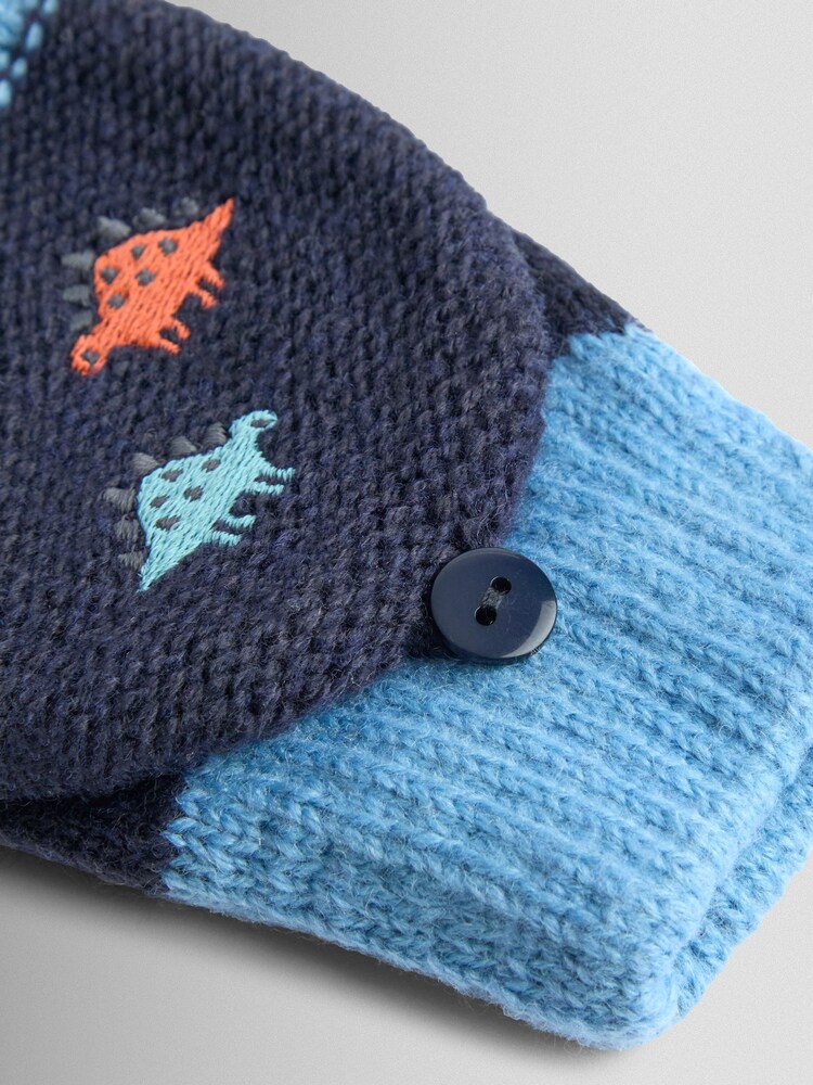 JoJo Maman Bébé Stone Dino Fleece Lined Mittens - Image 2 of 4 JoJo Maman Bébé Stone Dino Fleece Lined Mittens - Image 2 of 4
