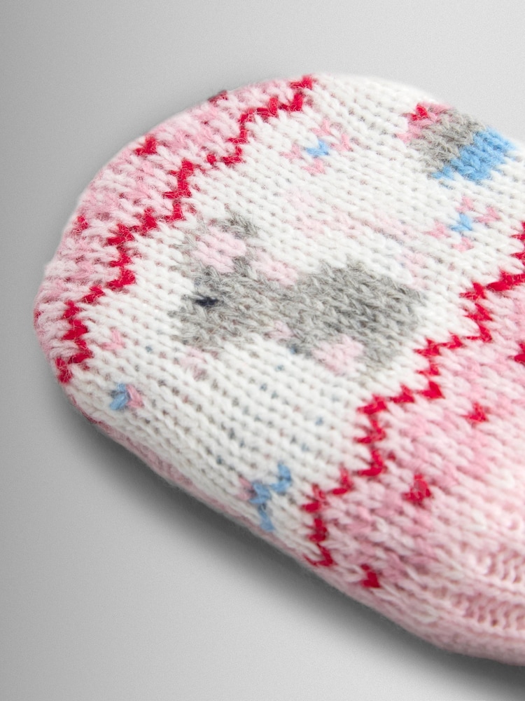 JoJo Maman Bébé Pink Mouse Fair Isle Fleece Lined Mittens - Image 2 of 3