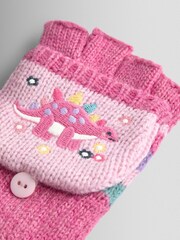 JoJo Maman Bébé Pink Dino Fleece Lined Mittens - Image 5 of 6