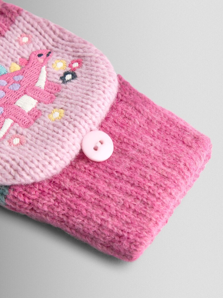 JoJo Maman Bébé Pink Dino Fleece Lined Mittens - Image 6 of 6
