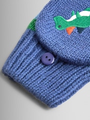 JoJo Maman Bébé Blue Dino Fleece Lined Mittens - Image 4 of 5