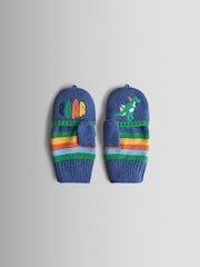 JoJo Maman Bébé Blue Dino Fleece Lined Mittens - Image 5 of 5