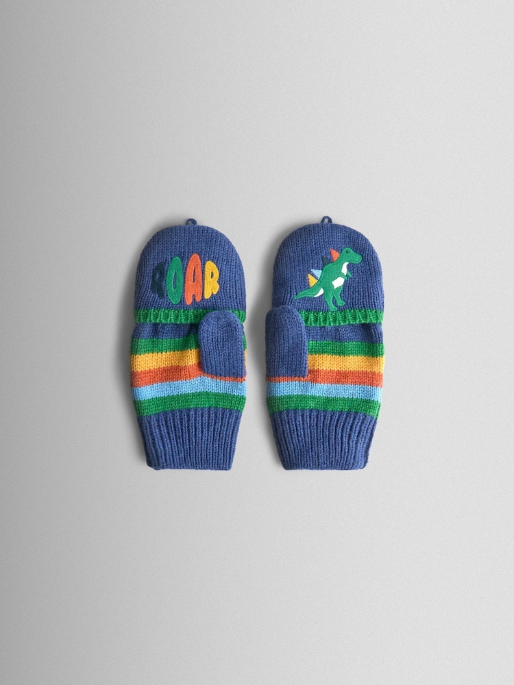 JoJo Maman Bébé Blue Dino Fleece Lined Mittens - Image 5 of 5