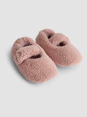JoJo Maman Bébé Pink Borg Ballet Pump Slippers - Image 1 of 5