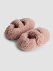 JoJo Maman Bébé Pink Borg Ballet Pump Slippers - Image 2 of 5