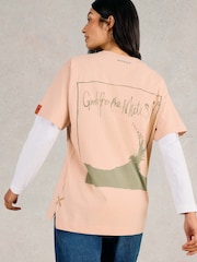 White Stuff Pink Graphic 100% Cotton T-Shirt - Image 4 of 7