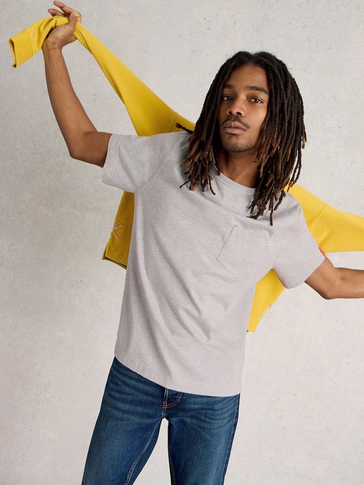 Gri - Tricou White Stuff cu buzunar 100% bumbac - Imaginea 1 din 7