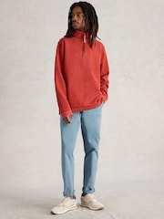 White Stuff Red 100% Cotton Pique Half Zip Sweatshirt - Image 1 of 7