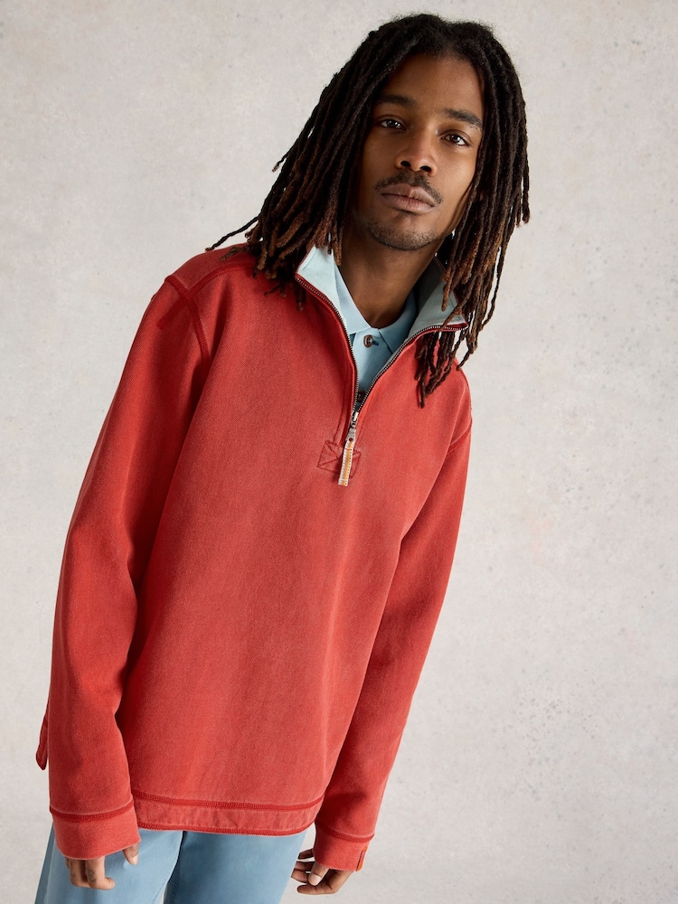 White Stuff Red 100% Cotton Pique Half Zip Sweatshirt - Image 2 of 7 White Stuff Red 100% Cotton Pique Half Zip Sweatshirt - Image 2 of 7