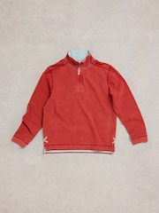 White Stuff Red 100% Cotton Pique Half Zip Sweatshirt - Image 5 of 7