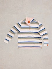 White Stuff Green 100% Cotton Stripe Half Zip Sweater - Image 5 of 7