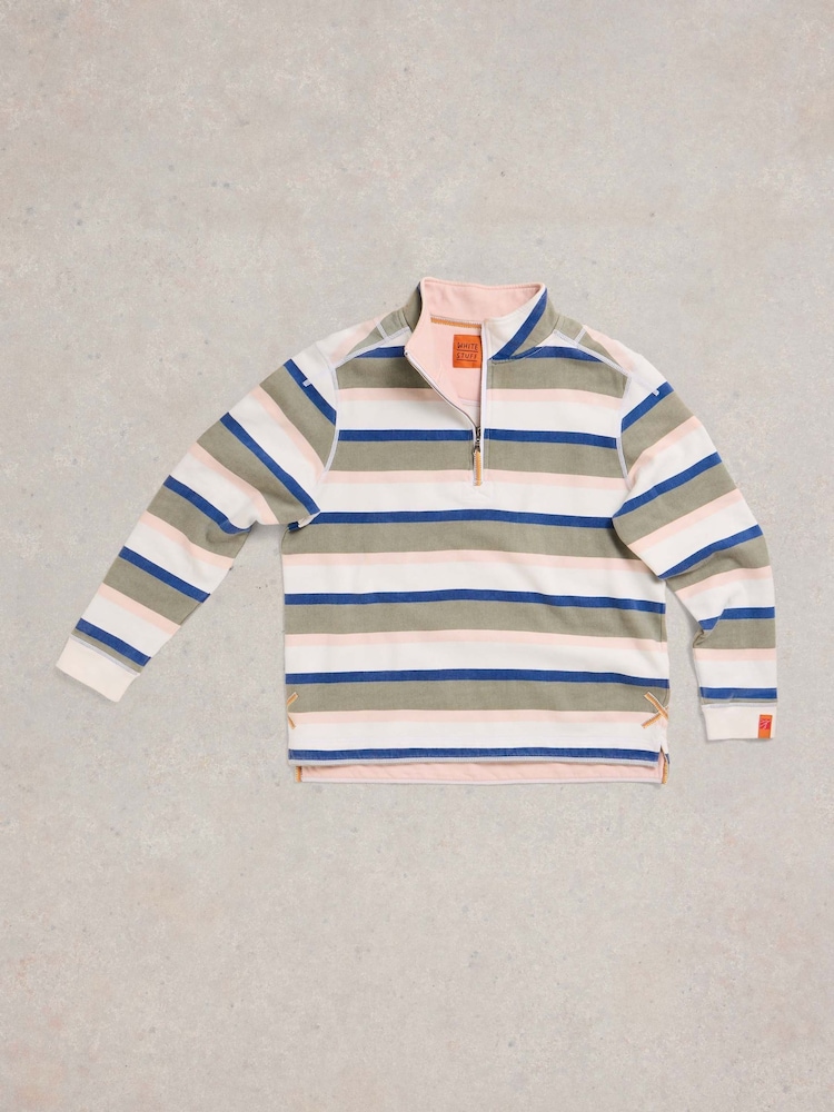 White Stuff Green 100% Cotton Stripe Half Zip Sweater - Image 5 of 7