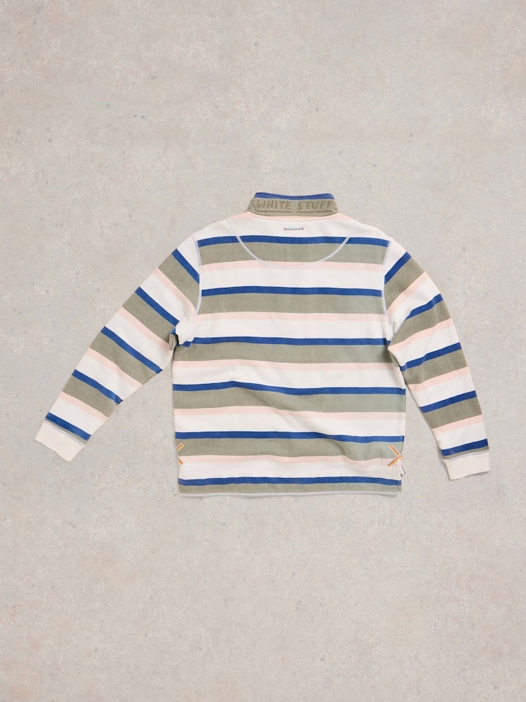 White Stuff Green 100% Cotton Stripe Half Zip Sweater - Image 6 of 7