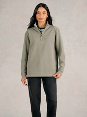 White Stuff Green 100% Cotton Pique Plain Half Zip Sweater - Image 1 of 7