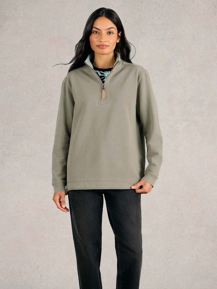 White Stuff Green 100% Cotton Pique Plain Half Zip Sweater - Image 1 of 7