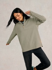 White Stuff Green 100% Cotton Pique Plain Half Zip Sweater - Image 3 of 7