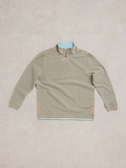 White Stuff Green 100% Cotton Pique Plain Half Zip Sweater - Image 5 of 7