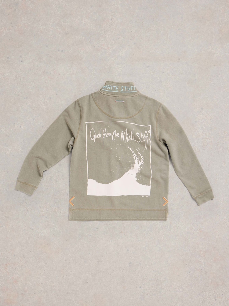 White Stuff Green 100% Cotton Pique Plain Half Zip Sweater - Image 6 of 7