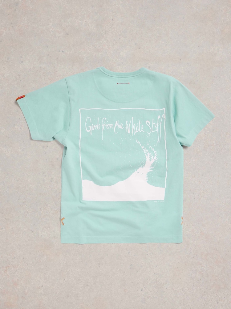 White Stuff Blue Graphic 100% Cotton T-Shirt - Image 6 of 7