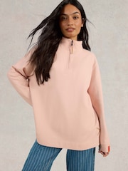 White Stuff Pink 100% Cotton Plain Half Zip Sweater - Image 2 of 7