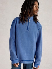 White Stuff Blue 100% Cotton Pique Half Zip Sweatshirt - Image 1 of 7