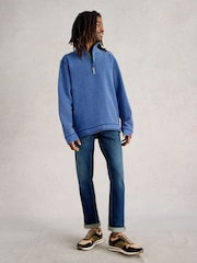 White Stuff Blue 100% Cotton Pique Half Zip Sweatshirt - Image 3 of 7