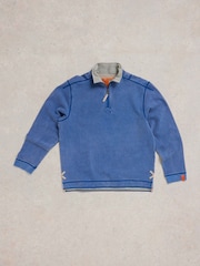 White Stuff Blue 100% Cotton Pique Half Zip Sweatshirt - Image 5 of 7