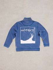 White Stuff Blue 100% Cotton Pique Half Zip Sweatshirt - Image 6 of 7