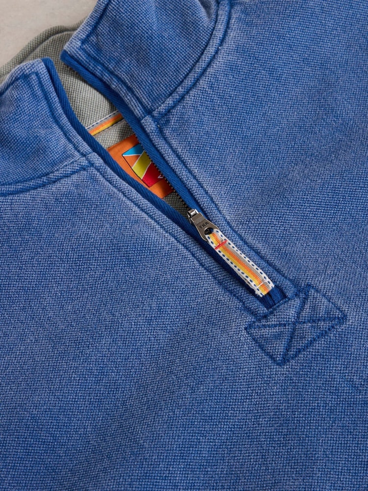 White Stuff Blue 100% Cotton Pique Half Zip Sweatshirt - Image 7 of 7 White Stuff Blue 100% Cotton Pique Half Zip Sweatshirt - Image 7 of 7