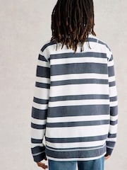 White Stuff Blue Stripe Pique Half Zip Sweatshirt - Image 3 of 7