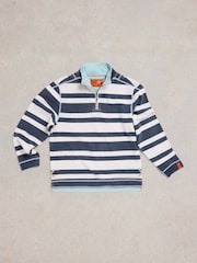 White Stuff Blue Stripe Pique Half Zip Sweatshirt - Image 5 of 7