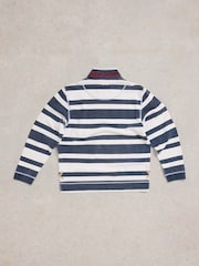 White Stuff Blue Stripe Pique Half Zip Sweatshirt - Image 6 of 7