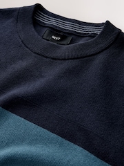 Navy Blue Regular Fit Colourblock Stripe Crew Neck Jumper - Image 2 of 3