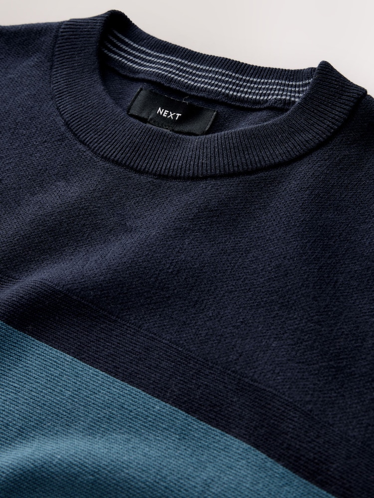 Navy Blue Regular Fit Colourblock Stripe Crew Neck Jumper - Image 2 of 3